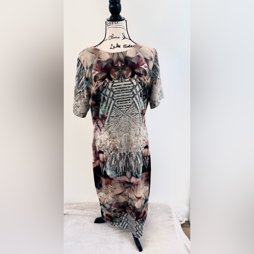 ASOS Abstract Floral Midi Dress Short Sleeve Size 12